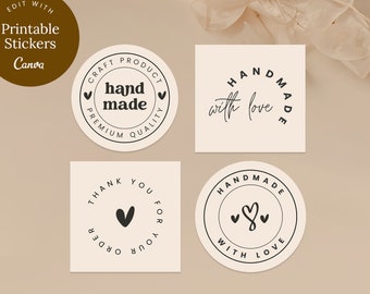 Verzendsticker labelontwerp voor eigenaar van kleine bedrijven, aangepaste ronde en vierkante zakelijke verpakkingsstickers, doe-het-zelf labelsjabloon Canva