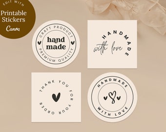 Shipping Sticker Label Design for Small Business Owner, Custom Round & Square Business Packaging Stickers, DIY Business Label Template Canva