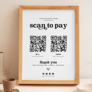 Afdrukbare scan om te betalen betalingsmethode teken, bewerkbaar teken voor kleine bedrijven, Canva Salon teken sjabloon, aangepaste sociale media Maak contact met ons teken