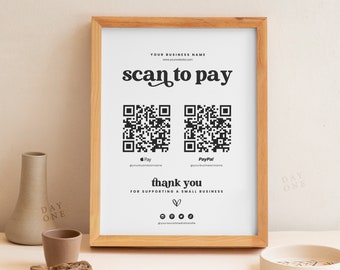 Printable Scan to Pay Payment Method Sign, Editable Small Business Sign, Canva Salon Sign Template, Custom Social Media Connect with Us Sign