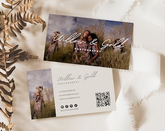 Photographer Business Card Template, Boho Photography business card design, Canva Template, Horizontal Business Card, Marketing Brochure