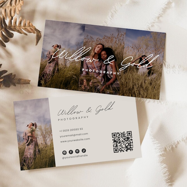 Photographer Business Card Template, Boho Photography business card design, Canva Template, Horizontal Business Card, Marketing Brochure