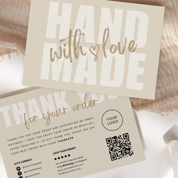 Tarjeta de agradecimiento empresarial imprimible, tarjeta de agradecimiento moderna editable por su tarjeta de compra, tarjeta de inserción de paquete para pequeñas empresas, Canva personalizable DIY