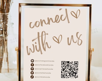 Retro Social Media Sign Canva Template QR Code, Follow Us On Social Media, Small Business Sign Template, Social Media Business Sign