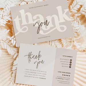 Benutzerdefinierte Kleinunternehmen Dankeschön Karten Vorlage, Printale Boho Danke für Ihren Kauf Karte, Business Packungsbeilage, mit Liebe gemacht Canva