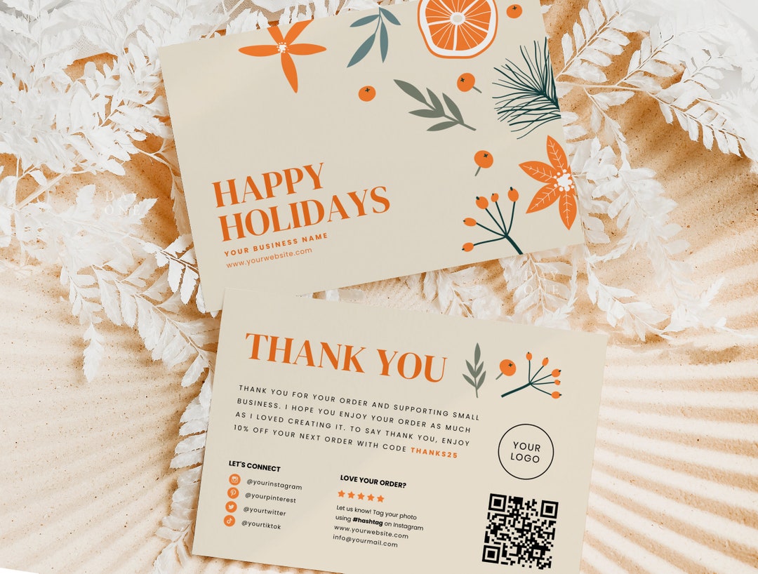 Holiday Printable Business Thank You Canva Template With QR Code, Boho ...