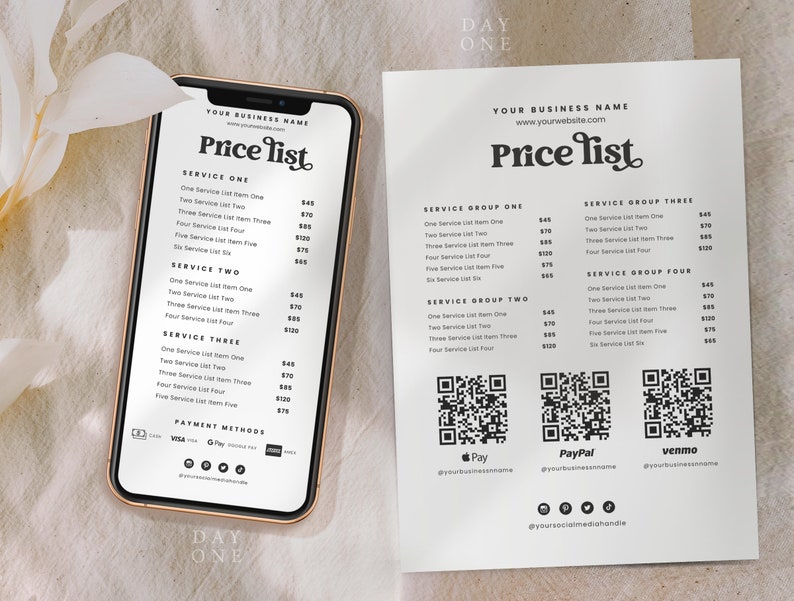 EDITABLE Service Menu Canva Template, Scan to Pay Sign, Digital ...