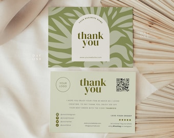 Printable Small Business Thank You Card Canva Template QR Code, Sage Green Thanks For Your Purchase Card, Printable Thank You Package Insert