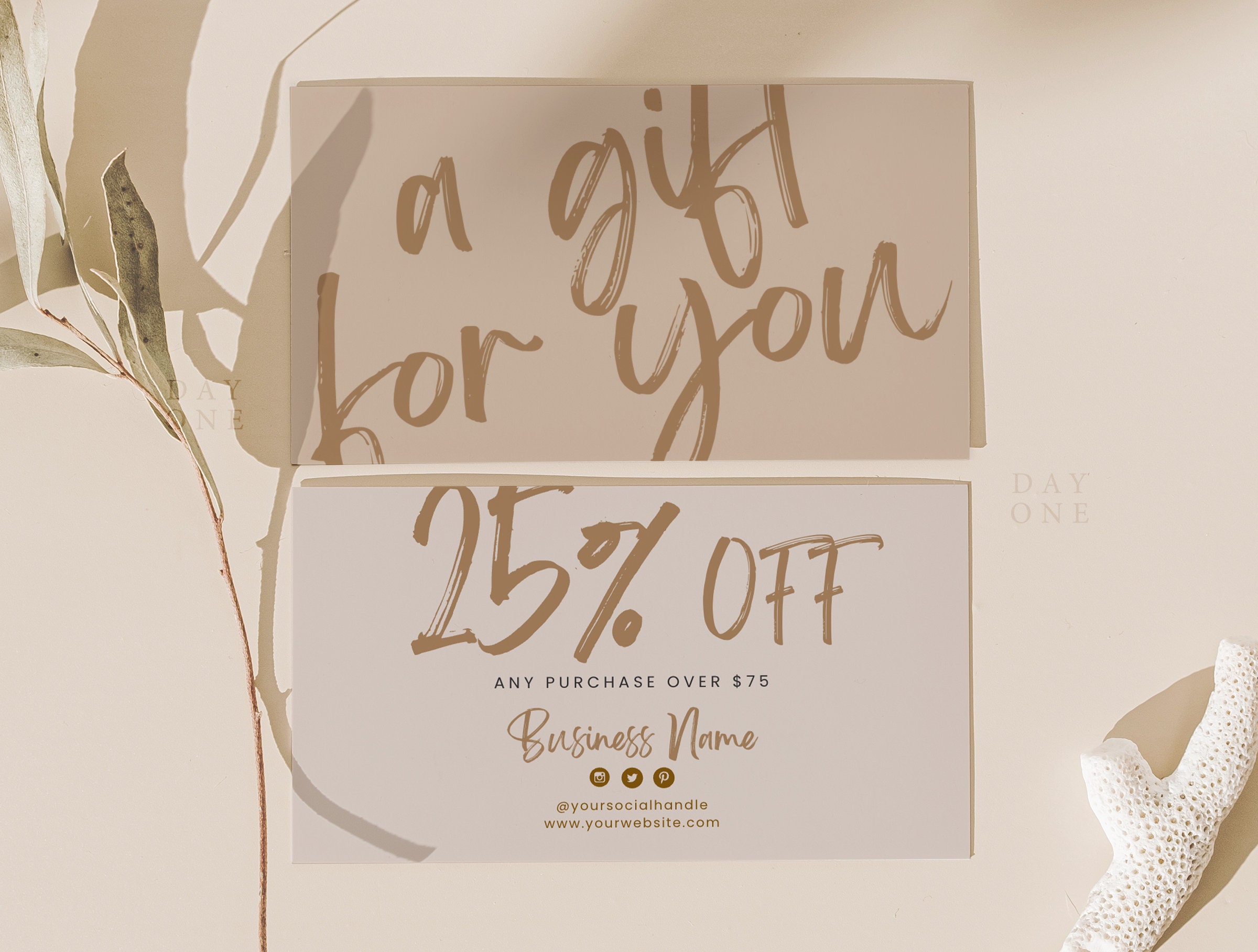 Boho Coupon Card Template, Printable Business Coupon Canva Template