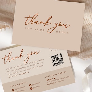Geschäfts-Dankeskarten-Vorlage mit QR-Code, druckbare DIY-Dankeschön-Verpackungseinlage, bearbeitbare Dankeskarte für Ihren Kauf mit Logo