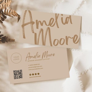 Bewerkbare visitekaartjesjabloon met QR-code, chique en vrouwelijke Etsy Biz-kaartontwerp, Canva-sjabloon, elegant DIY afdrukbaar haarvisitekaartje