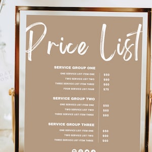 Price List Template, DIY Small Business Printable Pricing Guide Sheet Beauty Salon Nail Makeup Hair Stylist Editable Canva Template