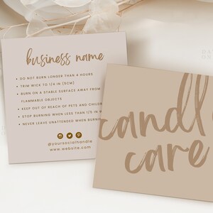 Simple Candle Care Card Template Canva Square, Printable Boho Business Care Instructions Guide, Editable DIY Small Business Packaging Insert