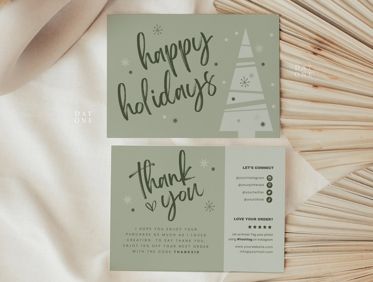 Boho Christmas Business Thank You Canva Template Sage Green Retro ...