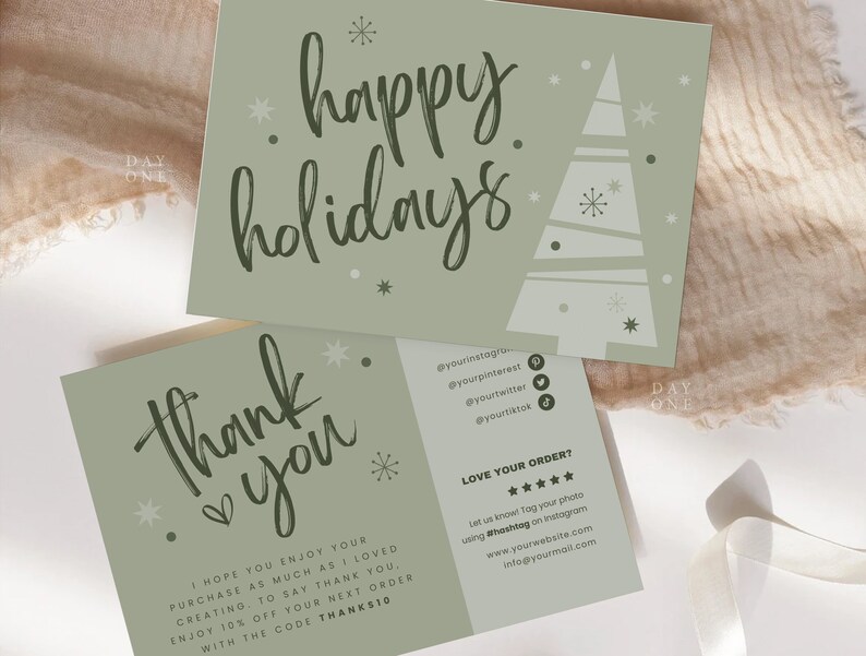 Boho Christmas Business Thank You Canva Template Sage Green Retro ...