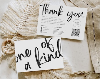 Printable Business Thank You Card Template QR Code, Editable Small Business Thank You Card, DIY Thanks For Your Purchase Card Package Insert