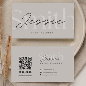 Afdrukbare sjabloon voor visitekaartjes Canva, sjabloon voor digitale kleine visitekaartjes met QR-code, DIY-telefoonkaart, modern elegant Biz-kaartontwerp