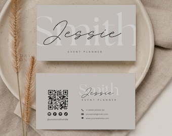 Modello di biglietto da visita stampabile Canva, modello di biglietto da visita digitale con codice QR, biglietto da visita fai da te, design moderno ed elegante per biglietti da visita