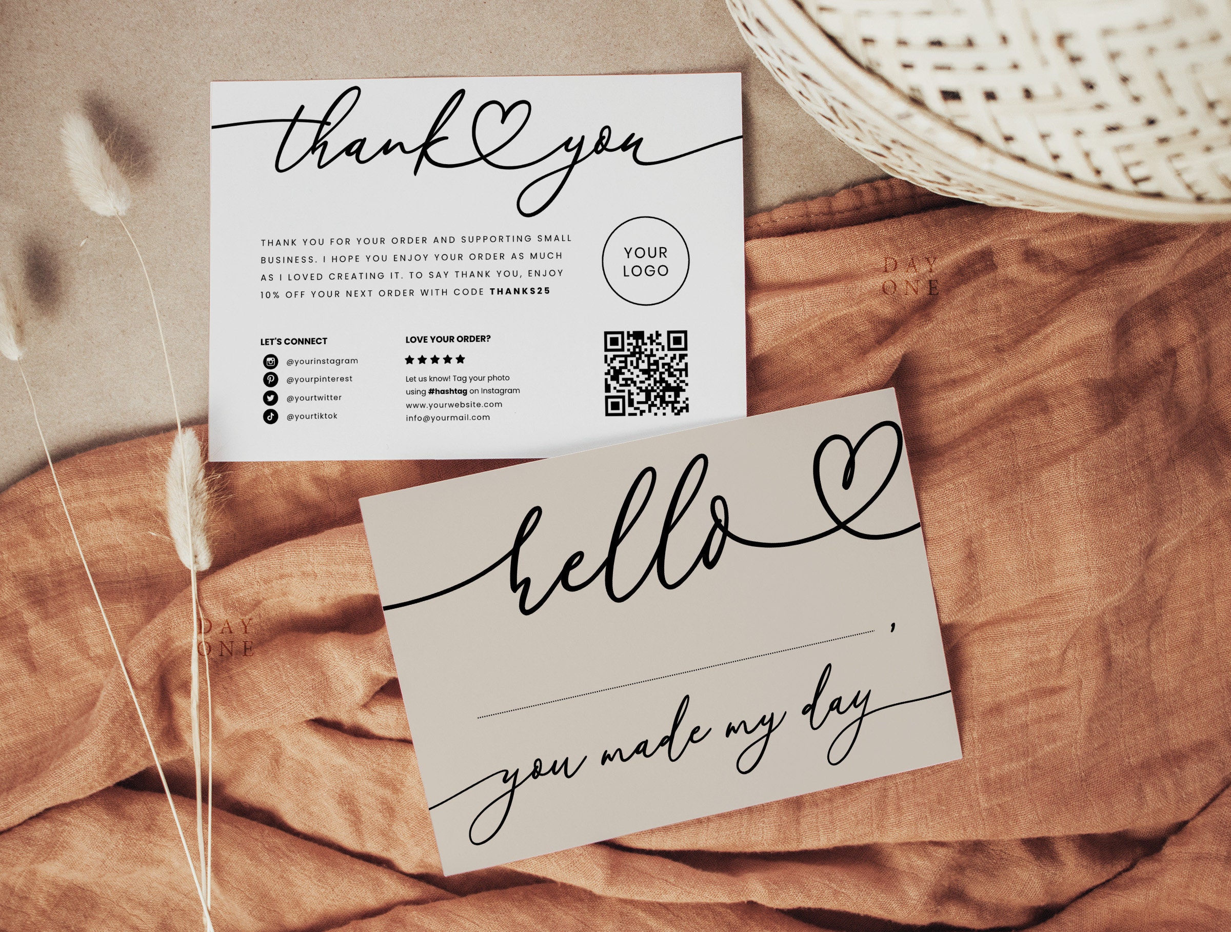 Printable Small Business Thank You Card Template Canva, Editable Boho ...