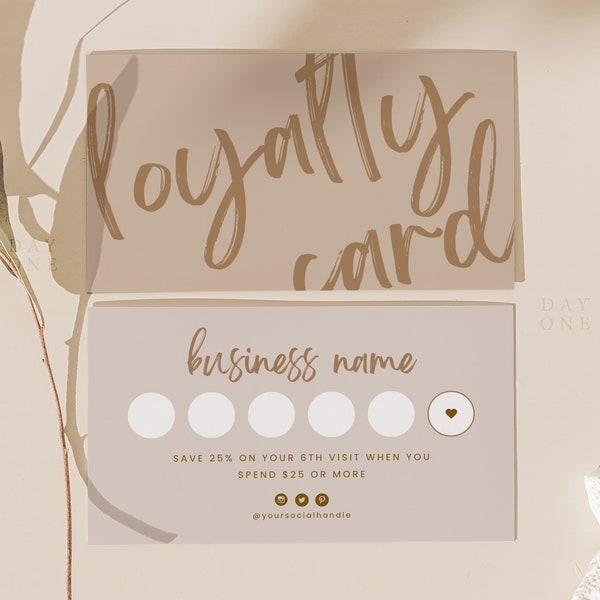 Small Business Loyalty Card Editable, Canva Loyalty Punch Card Template, Boho Reward Card Design, DIY Beauty Salon Client Card Customizable