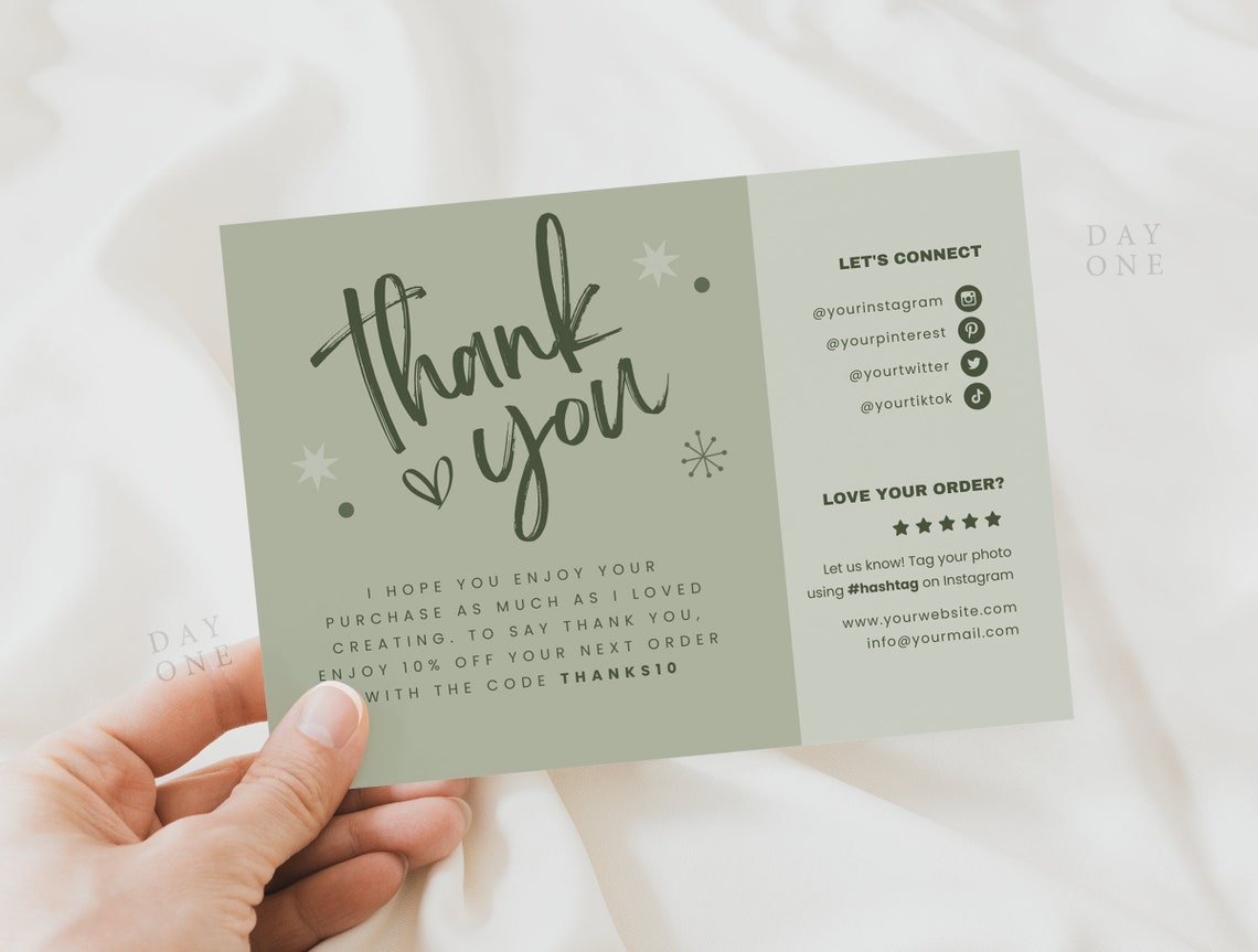 Boho Christmas Business Thank You Canva Template Sage Green Retro ...