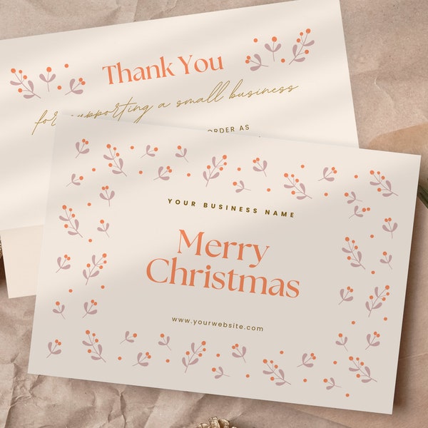 Retro Christmas Holiday Thank You Card Template Small Business Owner, Elegant Boutique Thank You Packaging Insert, Digital Canva Template