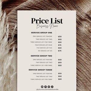 DIY Printable Price List Template, Editable Price Sheet, Electronic ...