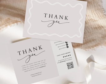 Printable Business Thank You Card, Editable Modern Thanks For Your Purchase Card, DIY Small Business Package Insert, Customizable Canva Pro