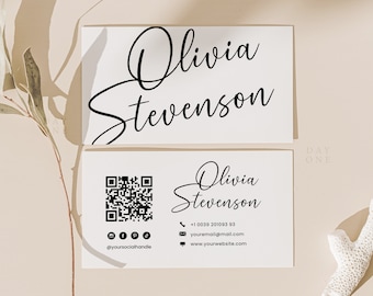 Business Card Template Canva QR Code, Instant Download, Printable Chic Business Card Template, DIY Calling Card, Elegant Biz Card Design