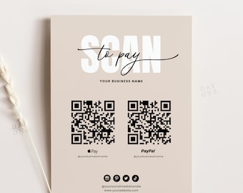 Printable Small Business QR Code Sign Custom, Scan to Pay Payment Method Sign, Editable Salon Sign, Social Media Connect with Us Template