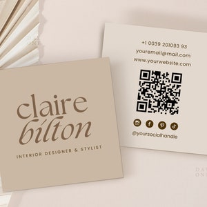 Modèle de carte de visite carrée Canva avec QR Code, conception de carte de visite imprimable recto verso, carte de visite modifiable personnalisée Boho Beauty Nails