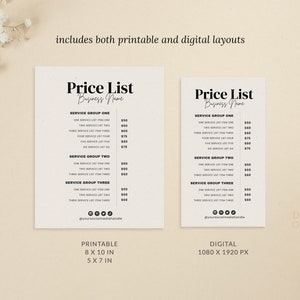 DIY Printable Price List Template, Editable Price Sheet, Electronic ...