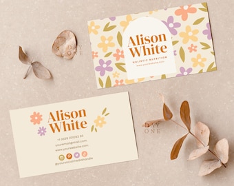 Editable Boho Business Card Canva Template Pro, Printable Retro Business Card, Custom Floral Business Branding, Cute DIY Beauty Biz Cards