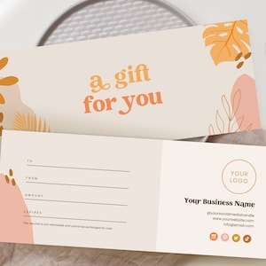 Tarjeta de regalo Boho con plantilla de logotipo Canva, diseño de vale de regalo editable, cupón de regalo de spa esteticista de belleza DIY, certificado de regalo imprimible
