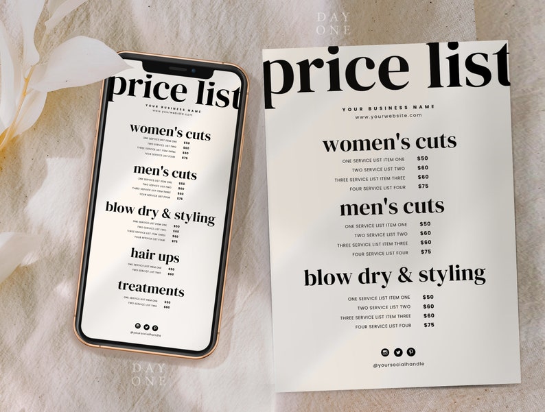 Digital Price List Template Canva Editable List of Services Etsy