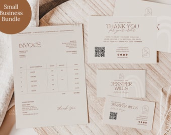 Canva Business Branding Kit, Editable Invoice Template, Boho Business Thank You Card, Printable Order Form, Custom Business Card, QR Code