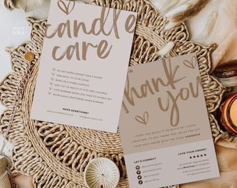Candle Care Card Canva Template, Business Thank You Card Editable, Printable Thanks For Your Purchase Small Business Package Insert Card