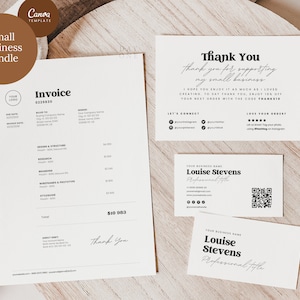 Editable Small Business Canva Template Bundle, Custom Invoice Template, Printable Business Thank You, Boho Business Card, Packaging Insert