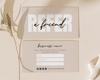 Printable Referral Card Template, Editable Customer Loyalty Reward Card, Boho Refer a Friend Card, Custom Business Branding Canva Template