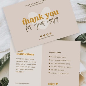 Custom Jewelry Care Card Canva Template, Printable Mug Care Instructions, Boho Packaging Insert, Editable Tumbler Care Instruction Card