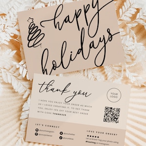 Nowoczesny Boho Christmas Business Thank You Canva Szablon, Wydrukowane podziękowania za zakupy, Edytowalna rustykalna wkładka do pakietu sezonowego