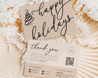 Modern Boho Christmas Business Thank You Canva Template, Holiday Printable Thanks For Your Purchase, Editable Rustic Seasonal Package Insert