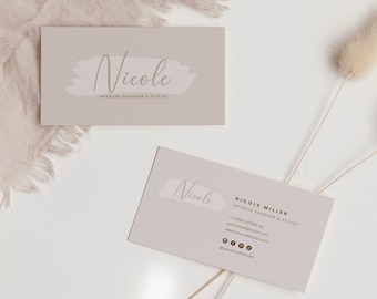 Canva Business Card Template, Editable Boho Biz Card Design, Elegant Small Business Branding, DIY Professional Calling Car, Digital Template