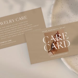 Plantilla de instrucciones de cuidado de joyería moderna Canva, tarjeta de agradecimiento empresarial Insertar retro, tarjeta de cuidado de joyería imprimible, diseño de tarjeta de cuidado Boho
