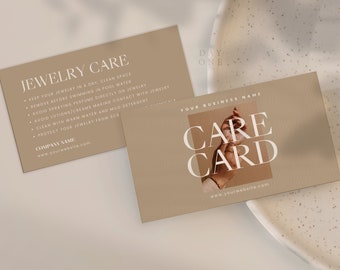 Modern Jewelry Care Instructions Template Canva, Business Thank You Card Insert Retro, Printable Jewellery Care Card, Boho Care Card Design