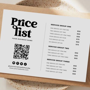 Editable Small Business Price List Template Canva, Printable Pricing Guide Sheet, Boutique Beauty Salon Nail Makeup Hair, Boho Service Menu