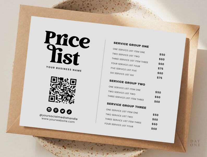 Editable Small Business Price List Template Canva, Printable Pricing ...