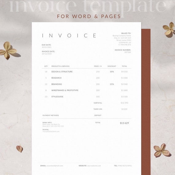 Freelance Invoice Template Design For Word Etsy