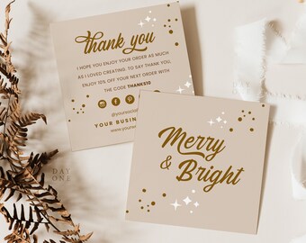 Printable Square Christmas Thank You Card Template Canva, Custom Holiday Business Packaging Insert, Boho Xmas Thanks For Your Purchase Card