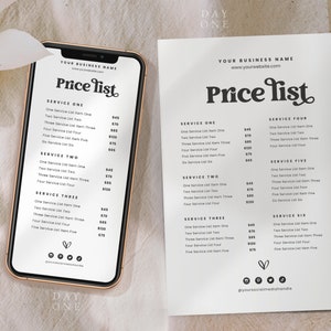 Sharable List of Services, Custom Small Business Sign Template Canva, Digital Price List Printable, Editable Salon Makeup Artist Price List